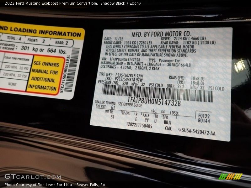 Shadow Black / Ebony 2022 Ford Mustang Ecoboost Premium Convertible