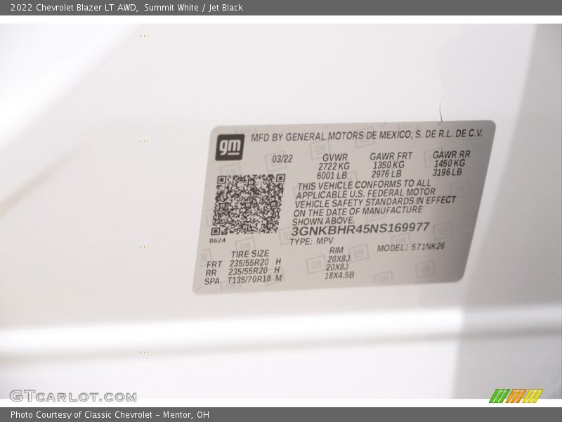 Summit White / Jet Black 2022 Chevrolet Blazer LT AWD