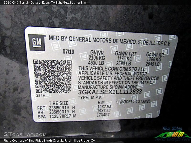 Ebony Twilight Metallic / Jet Black 2020 GMC Terrain Denali