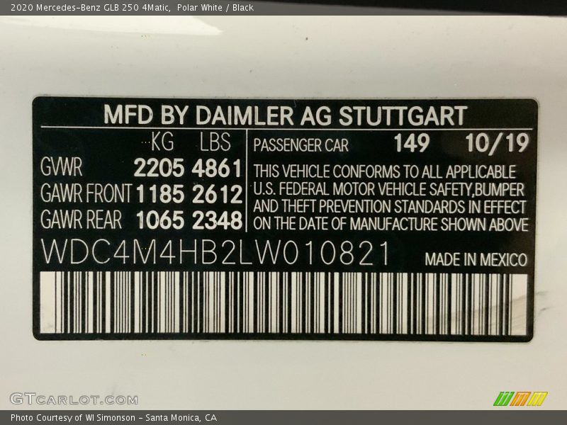 Polar White / Black 2020 Mercedes-Benz GLB 250 4Matic