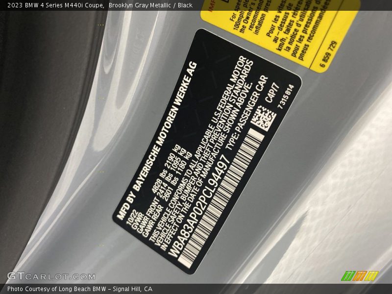 2023 4 Series M440i Coupe Brooklyn Gray Metallic Color Code C4P