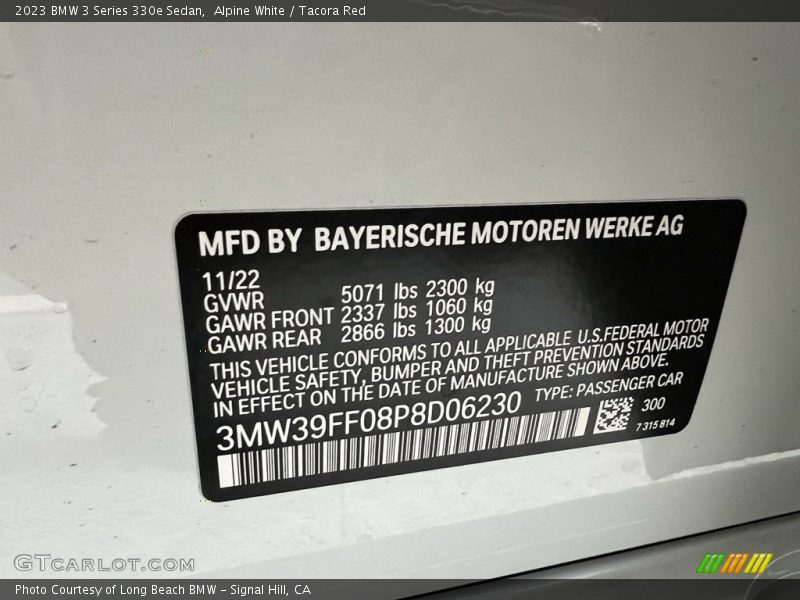 Alpine White / Tacora Red 2023 BMW 3 Series 330e Sedan