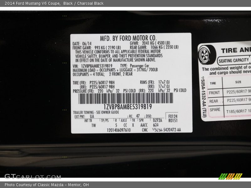 Black / Charcoal Black 2014 Ford Mustang V6 Coupe