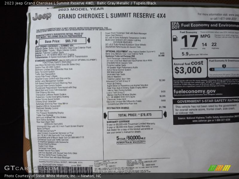  2023 Grand Cherokee L Summit Reserve 4WD Window Sticker