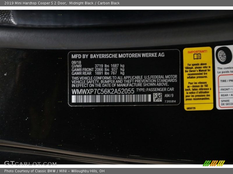 Midnight Black / Carbon Black 2019 Mini Hardtop Cooper S 2 Door