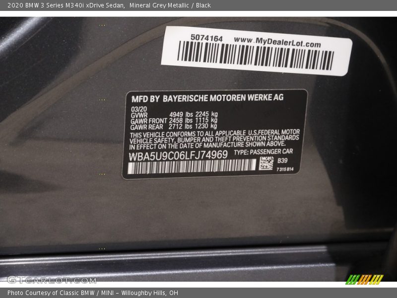 Mineral Grey Metallic / Black 2020 BMW 3 Series M340i xDrive Sedan