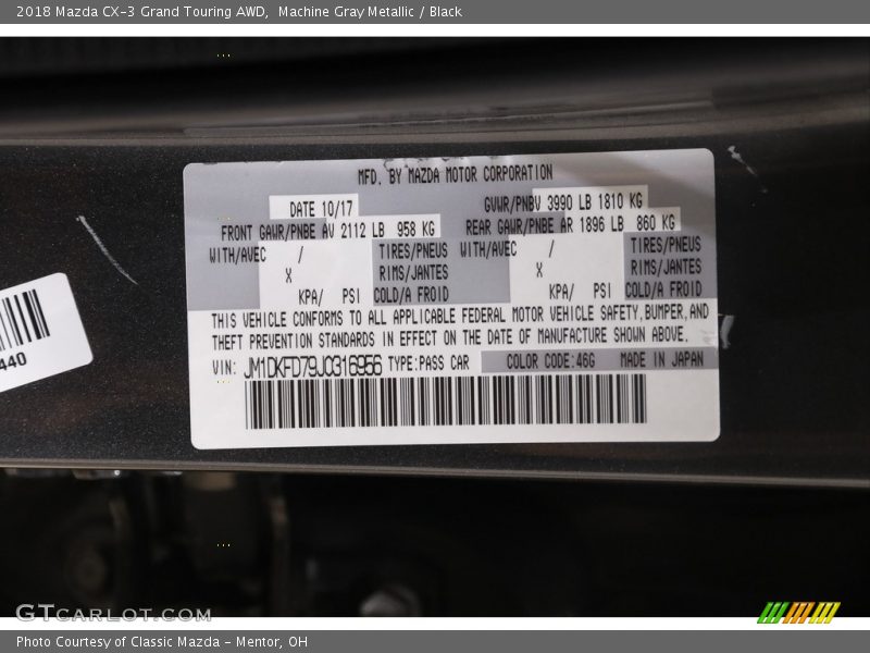 Machine Gray Metallic / Black 2018 Mazda CX-3 Grand Touring AWD
