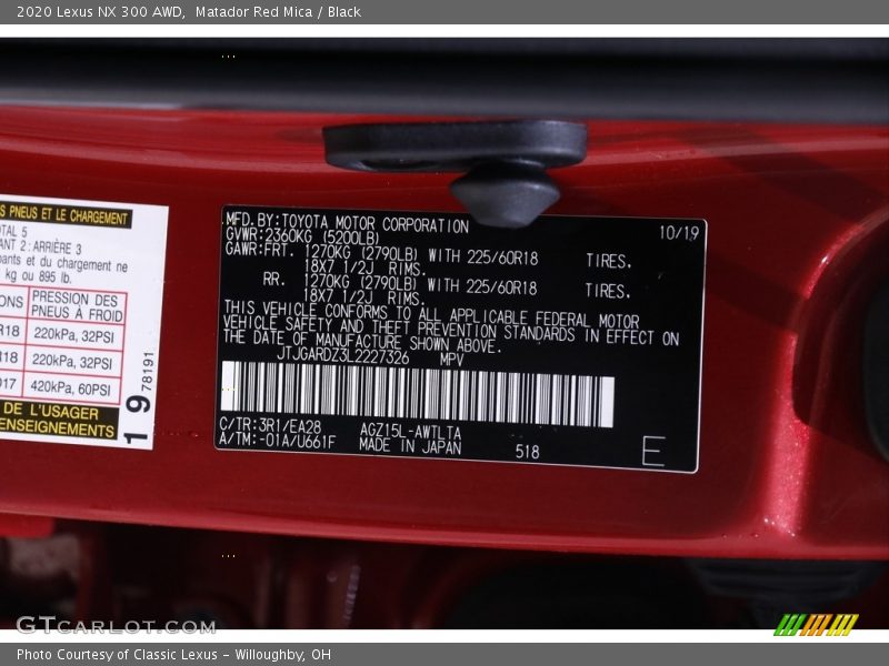 2020 NX 300 AWD Matador Red Mica Color Code 3R1