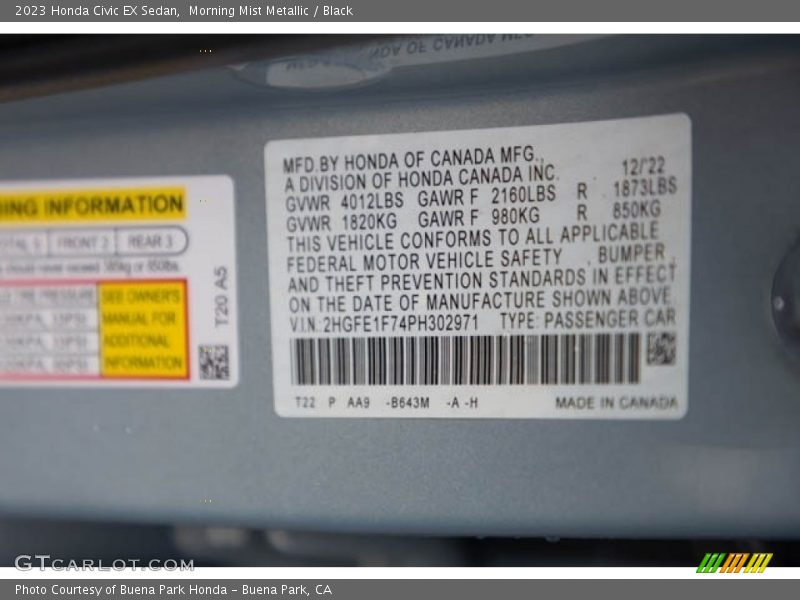 2023 Civic EX Sedan Morning Mist Metallic Color Code B643M
