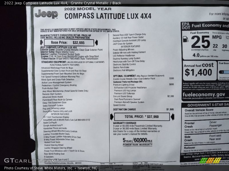  2022 Compass Latitude Lux 4x4 Window Sticker