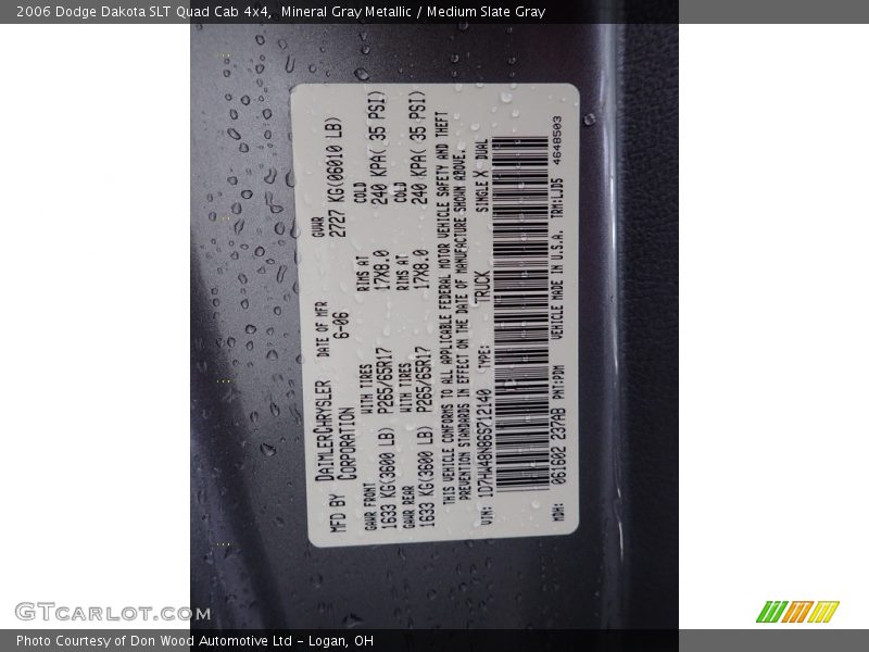 Mineral Gray Metallic / Medium Slate Gray 2006 Dodge Dakota SLT Quad Cab 4x4