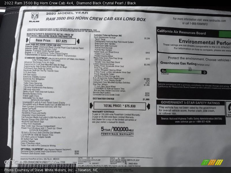  2022 3500 Big Horn Crew Cab 4x4 Window Sticker