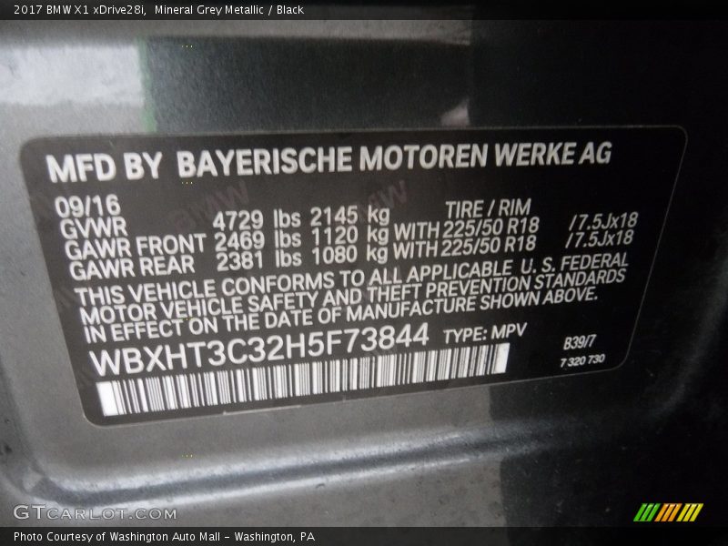 Mineral Grey Metallic / Black 2017 BMW X1 xDrive28i