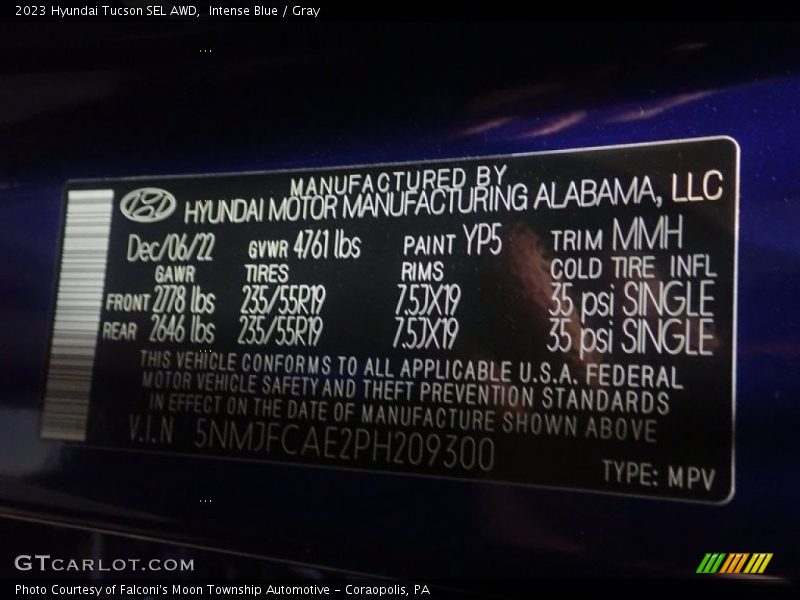 2023 Tucson SEL AWD Intense Blue Color Code YP5