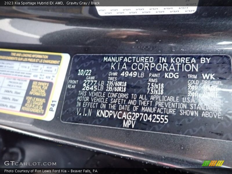 2023 Sportage Hybrid EX AWD Gravity Gray Color Code KDG