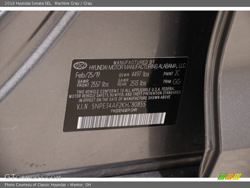 Machine Gray / Gray 2019 Hyundai Sonata SEL