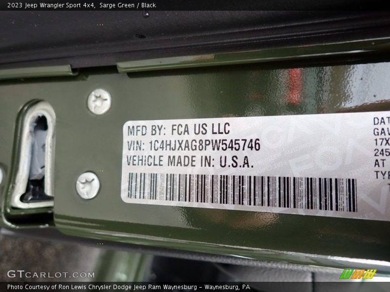 Sarge Green / Black 2023 Jeep Wrangler Sport 4x4