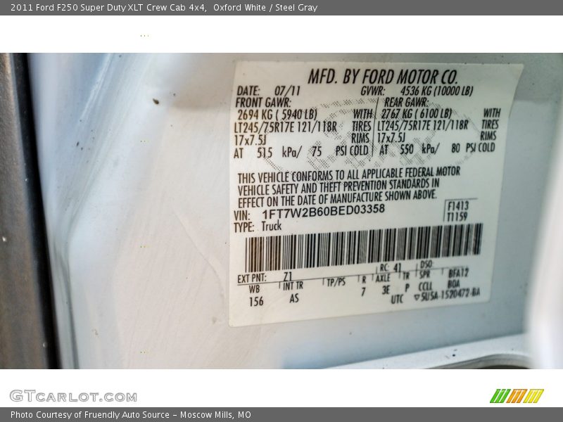 Oxford White / Steel Gray 2011 Ford F250 Super Duty XLT Crew Cab 4x4