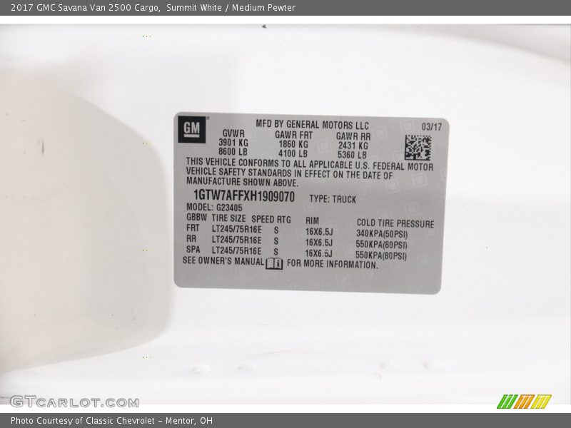 Summit White / Medium Pewter 2017 GMC Savana Van 2500 Cargo