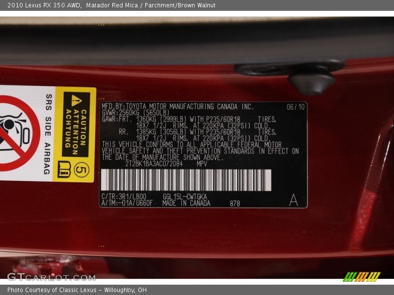 Matador Red Mica / Parchment/Brown Walnut 2010 Lexus RX 350 AWD