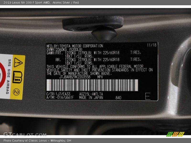 Atomic Silver / Red 2019 Lexus NX 300 F Sport AWD