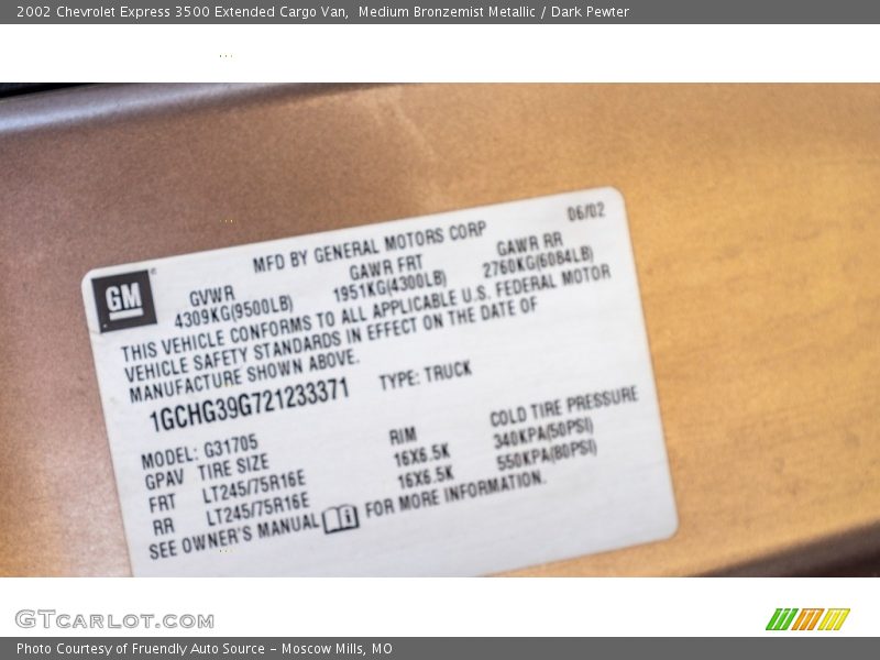 Medium Bronzemist Metallic / Dark Pewter 2002 Chevrolet Express 3500 Extended Cargo Van