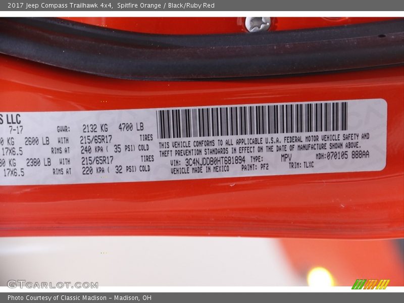 Spitfire Orange / Black/Ruby Red 2017 Jeep Compass Trailhawk 4x4