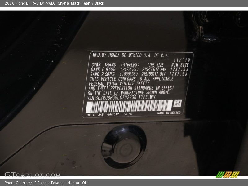 Crystal Black Pearl / Black 2020 Honda HR-V LX AWD