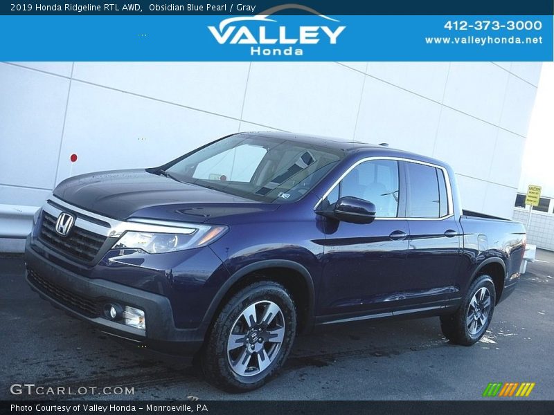 Obsidian Blue Pearl / Gray 2019 Honda Ridgeline RTL AWD