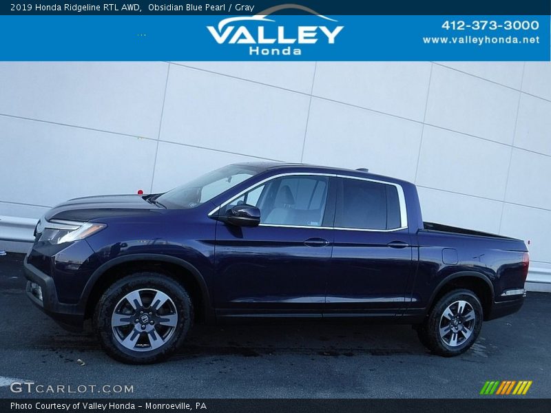 Obsidian Blue Pearl / Gray 2019 Honda Ridgeline RTL AWD