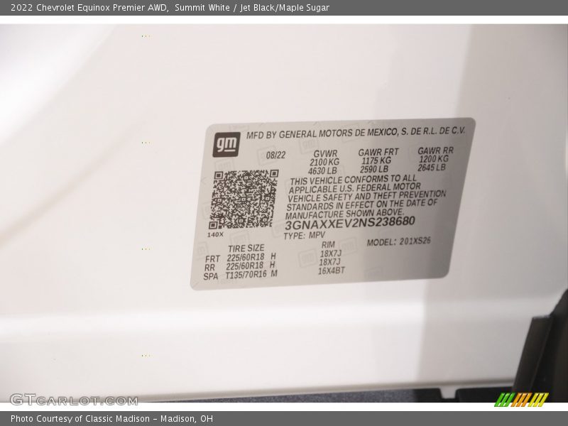 Summit White / Jet Black/Maple Sugar 2022 Chevrolet Equinox Premier AWD