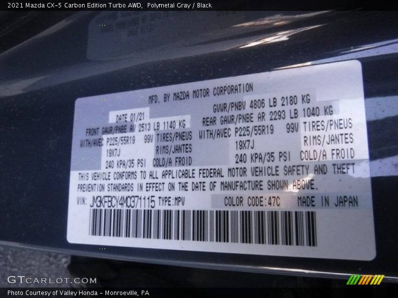 Polymetal Gray / Black 2021 Mazda CX-5 Carbon Edition Turbo AWD