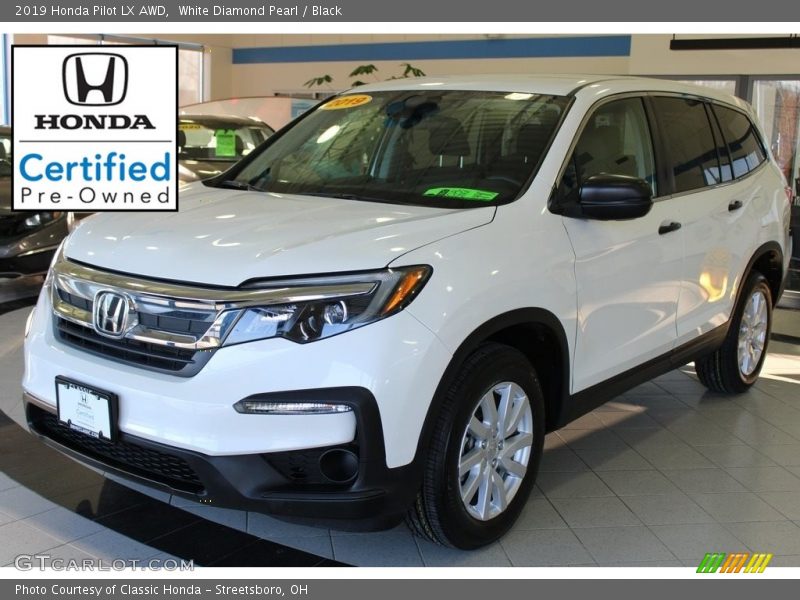 White Diamond Pearl / Black 2019 Honda Pilot LX AWD