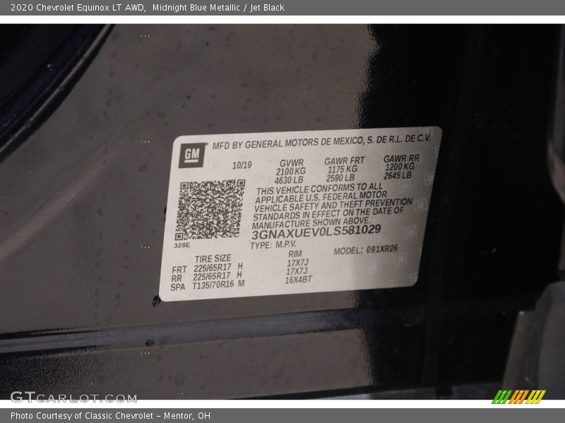 Midnight Blue Metallic / Jet Black 2020 Chevrolet Equinox LT AWD