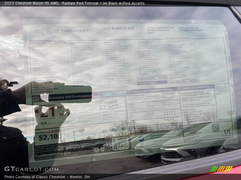 Radiant Red Tintcoat / Jet Black w/Red Accents 2023 Chevrolet Blazer RS AWD