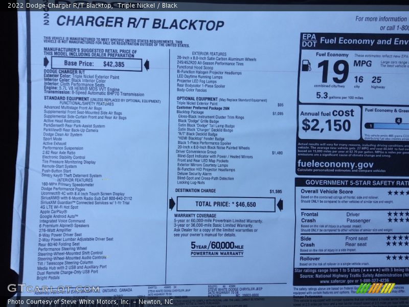  2022 Charger R/T Blacktop Window Sticker