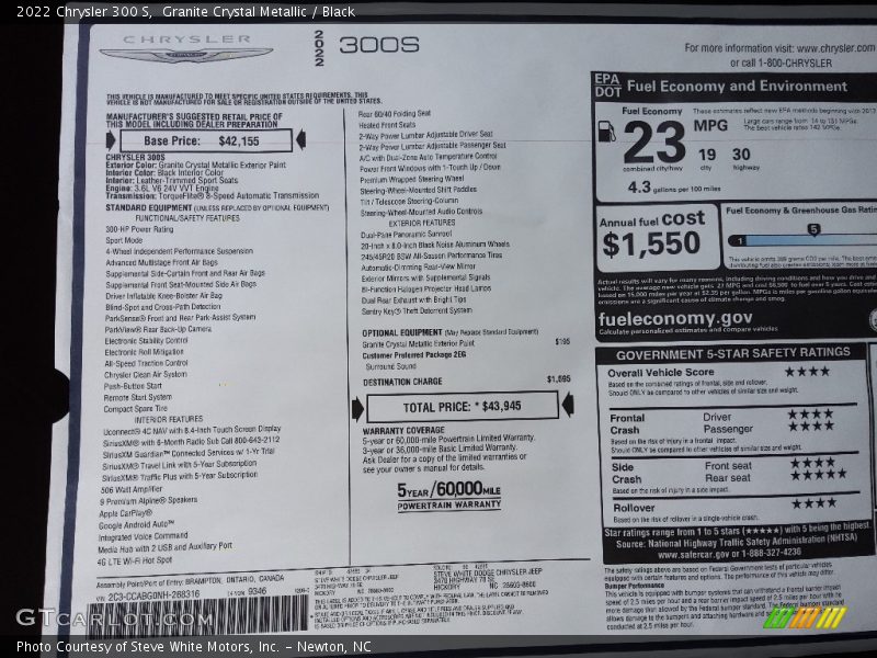  2022 300 S Window Sticker