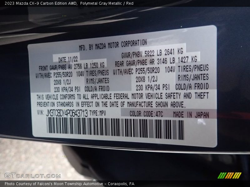 2023 CX-9 Carbon Edition AWD Polymetal Gray Metallic Color Code 47C