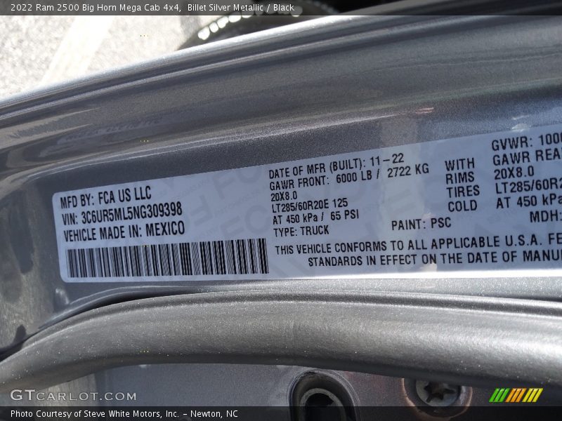 2022 2500 Big Horn Mega Cab 4x4 Billet Silver Metallic Color Code PSC