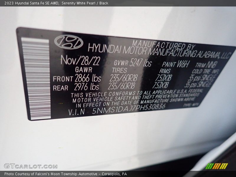 Serenity White Pearl / Black 2023 Hyundai Santa Fe SE AWD