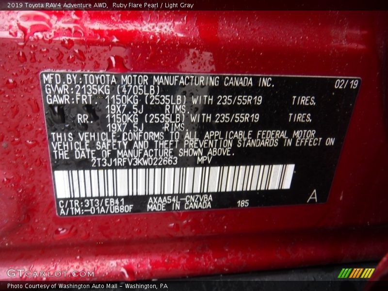 Ruby Flare Pearl / Light Gray 2019 Toyota RAV4 Adventure AWD