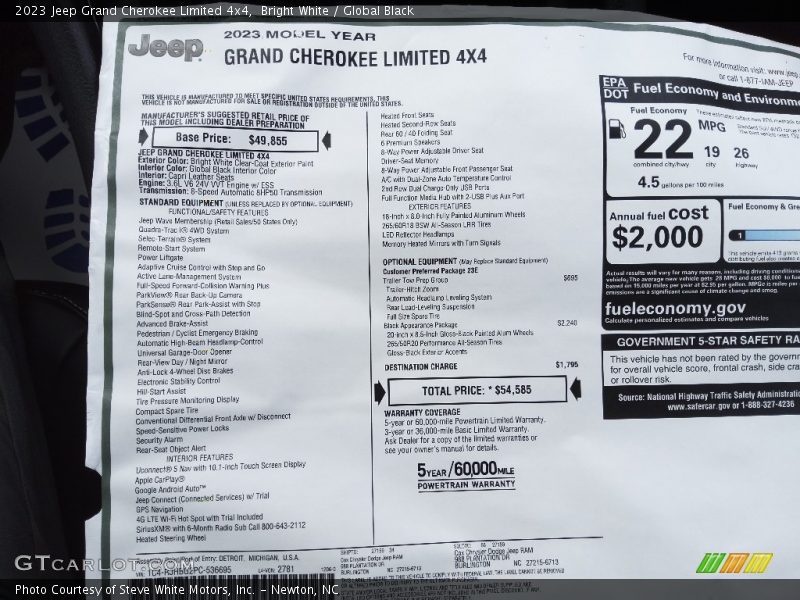 Bright White / Global Black 2023 Jeep Grand Cherokee Limited 4x4