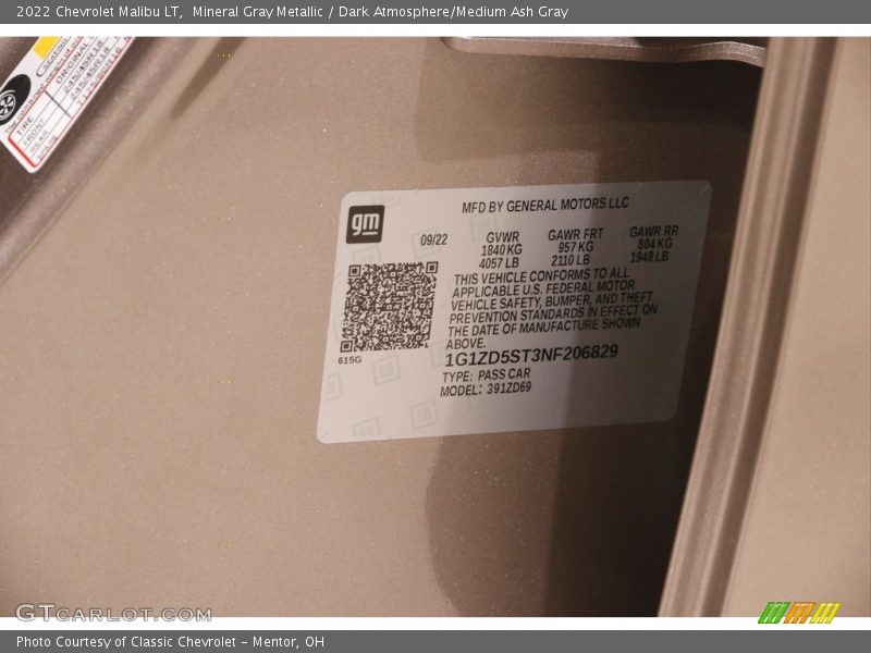 Mineral Gray Metallic / Dark Atmosphere/Medium Ash Gray 2022 Chevrolet Malibu LT