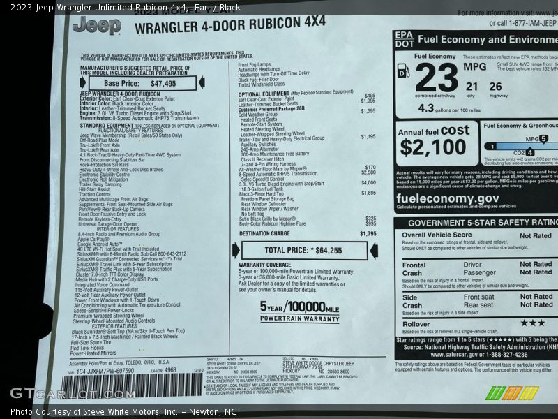  2023 Wrangler Unlimited Rubicon 4x4 Window Sticker