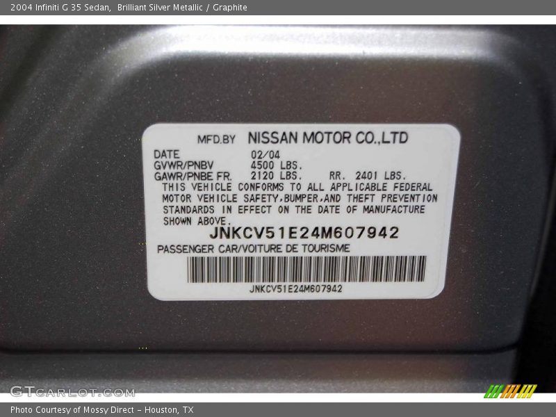 Brilliant Silver Metallic / Graphite 2004 Infiniti G 35 Sedan