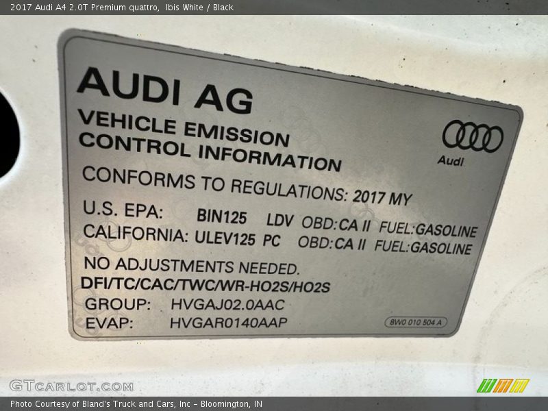 Ibis White / Black 2017 Audi A4 2.0T Premium quattro