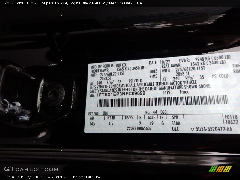 2022 F150 XLT SuperCab 4x4 Agate Black Metallic Color Code UM
