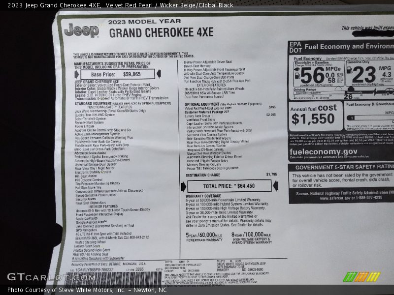  2023 Grand Cherokee 4XE Window Sticker