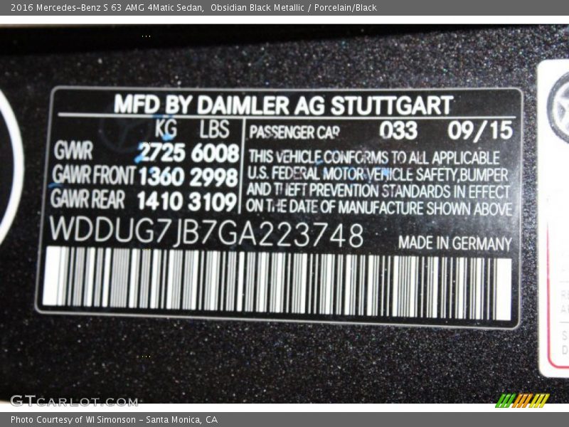 Obsidian Black Metallic / Porcelain/Black 2016 Mercedes-Benz S 63 AMG 4Matic Sedan