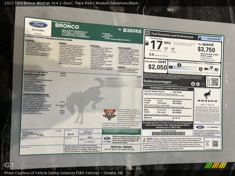  2022 Bronco Wildtrak 4x4 2-Door Window Sticker